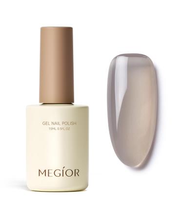 MEGIOR Jelly Gray Gel Nail Polish 15ML Crystal Clear Grey Gel Polish 1PC Nail Polish Gel Soak Off UV Gel Polish Translucent Color Neutral Gel Polish for Nail Art Manicure DIY at Home