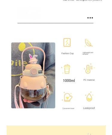 Hacodan 1000ml Kawaii Straw Bottle | Cute Cartoon Water Bottles with Straps & Stickers for Women - Violet Purple - Buy Online on GoSupps.com