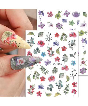 Watercolor Spring Nail Art Stickers - Pink Purple Floral Design for Acrylic Nails | DIY Nail Decorations for Women - Buy Online on GoSupps.com