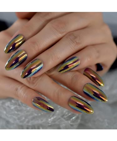 Punk Style Magic Gold Fake Nails - Long Metallic Mirror Almond Press On False Nails - Reusable DIY Nails Art Tips - iMABC L6301 - Buy Online on GoSupps.com