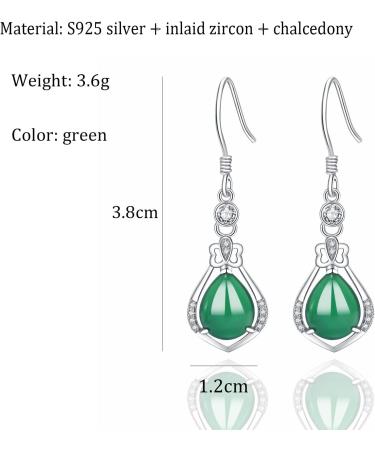 Earrings Chrysoprase Earrings Sterling Silver Retro Inlaid with Natural Jade Temperament to Modify The Face Shape Silver Jewelry Gift Chrysoprase Earrings - Buy Online on GoSupps.com