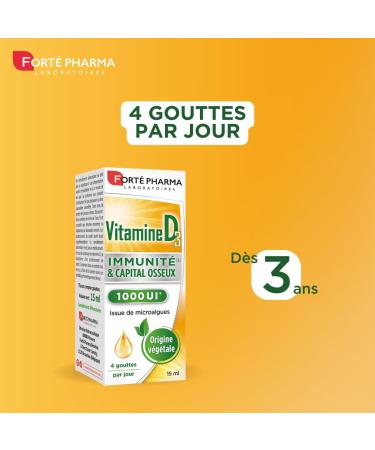 Fort Pharma - Vitamin D3 1000 IU | Food Supplement Immunity and Bone Capital - From 3 years - Bone Health - Plant origin Rapeseed oil | Dropper bottle 15 ml 1-4 drops/day - Buy Online on GoSupps.com