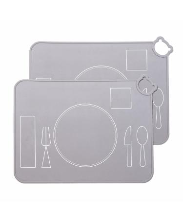 Silicone Placemats for Kids Montessori Toddler Dining Mat Baby Portable Food Mat Travel Set of 2 (Grey)