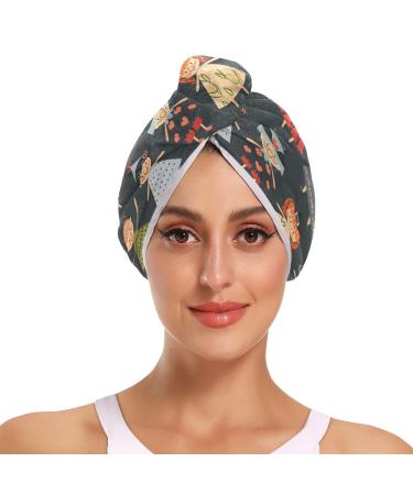 Cosplay Kids Hair Towel 2 Pack Super Absorbent Hair Drying Towel Quick Dry Hair Turbans Head Towel with Button Twisty Wrap for Women Girls