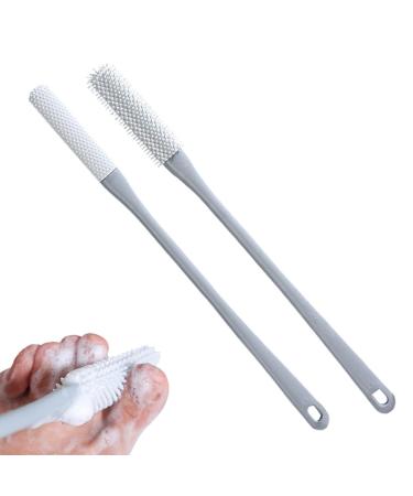New Foot Cleaning Brush 16.14" Toe Cleaning Brush Soft Rubber Cleaner for Toe Gaps for Shower with Long Handle Dead Skin Exfoliation Brush Foot Scrubber Soft Bristles Brushes for Cleaning Toe Gray
