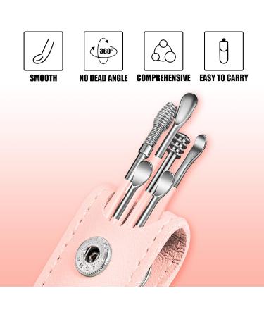 6 Pcs Stainless Steel Ear Wax Removal Kit | Ear Cleaner Tool with Leather Storage Box - Pink - Buy Online on GoSupps.com