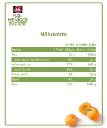 Schwartau Extra Less Sugar Apricot Spread - Reduced Sugar Fruit Preserve 300g | Healthy Low Sugar Jams for International Shipping - Buy Online on GoSupps.com