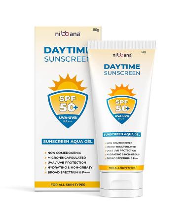 Daytime Sunscreen Gel SPF 50 PA+++ | For Oily Sensitive Acne Prone or Dry Skin | No White Cast | With Zinc Oxide Titanium Dioxide and Aloe Vera 50 gm