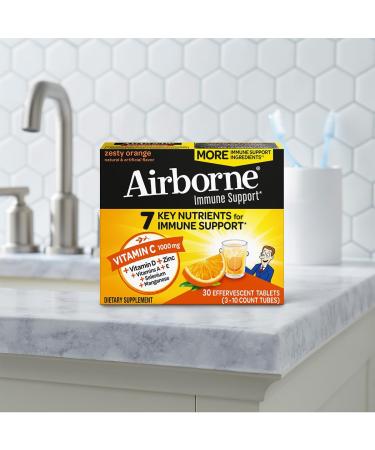 Airborne 1000mg Vitamin C + Zinc Sugar Free Multivitamin Immune Support Effervescent Fizzy Drink Tablets Zesty Orange Flavor with Powerful Antioxidants Vitamins A C & E 30 Tablets (2 Pack) - Buy Online on GoSupps.com