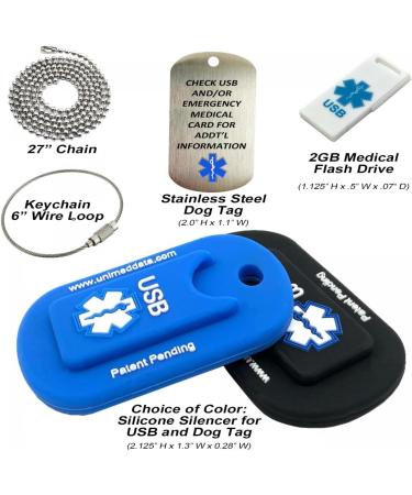Blue Informer Lite Medical Alert Dog Tag - Pre-Engraved Stainless Steel 2GB USB Chain & Key Ring | Complimentary PHR Access - Buy Online on GoSupps.com
