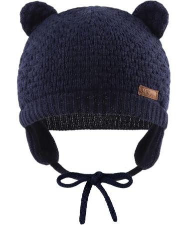 XIAOHAWANG Baby Earflap Beanie Hat - Cute Bear Knit Beanie for Infant/Toddler - Navy (6-18 Months) - Buy Online on GoSupps.com