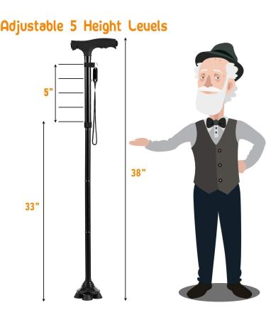 Folding Cane with LED Light - Adjustable Walking Stick for Men and Women - Elderly Walking Cane with Cushion T Handle and Pivoting Quad Base - Ideal for Hiking and Backpacking - Buy Online on GoSupps.com