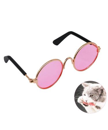 Cat Retro Sunglasses Metal Circular Glasses Props Accessories Cosplay Glasses for Cat & Puppy Dog Rabbit(1 Pack) (Pink)