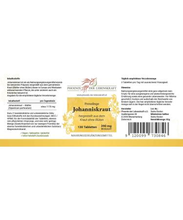 St. John's Wort Tablets 390mg | 130 Vegan Tablets | Premium Quality from Austria | Additive-Free Hypericum Perforatum | Herrgottsblut 1 Pack - Buy Online on GoSupps.com