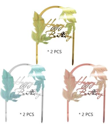 Daimay 6PCS Acrylic Happy Birthday Cake Toppers Leaf Arch Door Dessert Toppers Party Cupcake Topper Picks Cake Decorations for Birthday Wedding Engagement Party Supplies - Buy Online on GoSupps.com