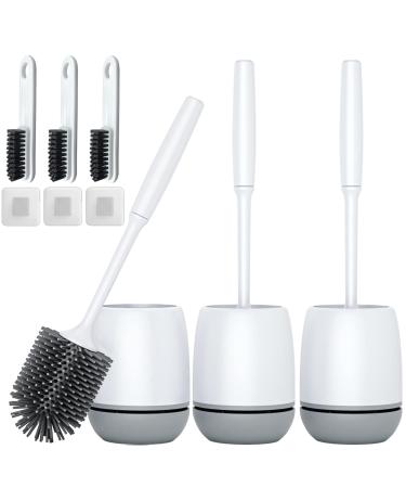 Toilet Brush, 3 Pack Toilet Bowl Brush and Holder for Bathroom Storage Cleaning, Bathroom Accessories Toilet Bowl Cleaners with Silicone Bristles, Cleaning Supplies Toilet Cleaner Brush Bathroom Set Gray