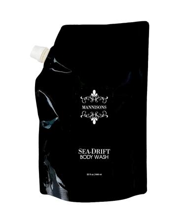 Mannisons Body Wash Sea-Drift Aroma 32 oz Refill Pouch Nourish and Softens Skin Luxurious Scent of Sea Salt Sage Driftwood Rich Lather