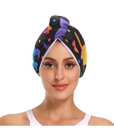 Colorful Cute Cat Microfiber Hair Towels for Women 2 Pack Quick Dry Hair Turban for Drying Hair