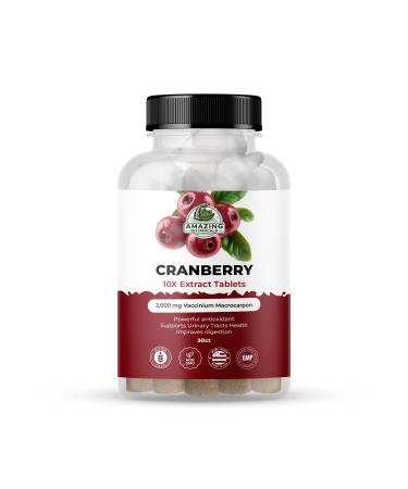 Amazing Botanicals Cranberry 10X Extract Tablets 2 000 mg 30ct - UTI Support Supplements for Women & Men - Highly Extract Formula with Vitamin C Vitamin E & Powerful Antioxidant for Immune Support