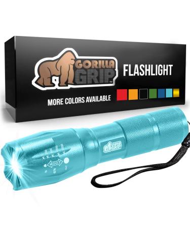 Gorilla Grip LED Tactical Handheld Flashlight, High Lumens, Ultra Bright 5 Mode, Long Lasting Water Resistant, 750 FT Zoom Flashlights, Camping Accessory, Outdoor Camp Gear Emergency Outages Turquoise Turquoise 1