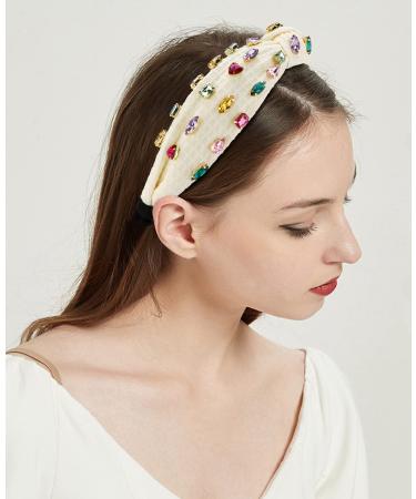 Wecoe White Rhinestone Knotted Headband for Women - Sparkly Wide Headband Non Slip Fashion Hair Accessories - Buy Online on GoSupps.com