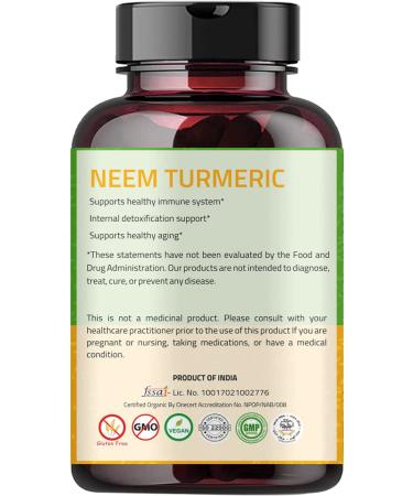Neem Turmeric Capsules with Black Pepper - Ayurvedic Herbal Cleanser for Detox & Skin Health - 90 Count - Buy Online on GoSupps.com