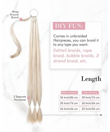REECHO DIY Braid Ponytail Extension 26 Inch - Light Blonde 140g | Synthetic Hair Wrap Around Ponytail for Women - Buy Online on GoSupps.com