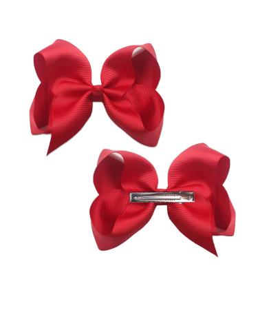2 Pcs Ribbon Hair Bow Clips Barrettes Ribbon Hair Pins Ponytail Holder Bow Hairpin Hair Barrettes Clips Hair Styling Accessories for Girls Women Christmas Wedding Birthday Valentine's Day - 6 Inch red