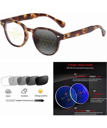EFLAL Multifocal Progressive Reading Glasses for Men & Women - Retro Square Photochromic Acetate in Leopard Design - Buy Online on GoSupps.com