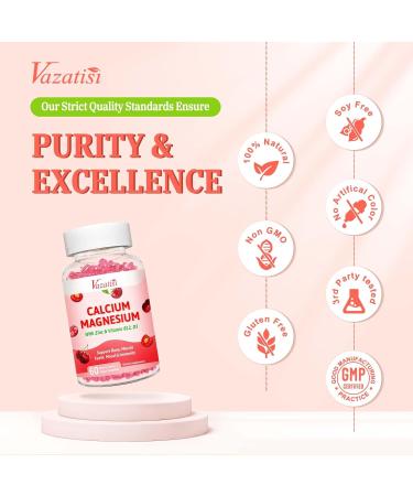 Calcium Magnesium Zinc Gummies, Calcium Magnesium 2:1 Ratio with Vitamin D3 & B12 for Support Muscle, Mood and Immunity, 60 Vegan Cherry Flavor Gummies Cherry 60 Count (Pack of 1) - Buy Online on GoSupps.com