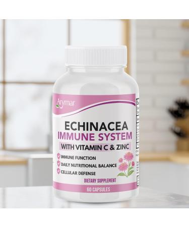Arymar Echinacea 1000 mg with Vitamin C (60 Capsules) - Immune Support Supplement with Antioxidants - Buy Online on GoSupps.com