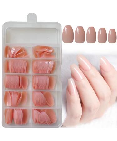 LoveOurHome 240pc Short Coffin Press on Nails Colored Ballerina False Nails Glossy Artificial Fingernails Full Cover Tips with Adhesive Tabs (Nude)