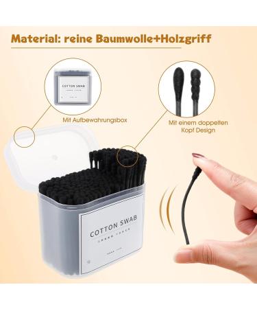 Perfeclan 200 Cotton Swabs - Double-Headed Wooden Ear Cleaners for Makeup & Polishing - Black Tips & Round Ends - International Shipping Available - Buy Online on GoSupps.com