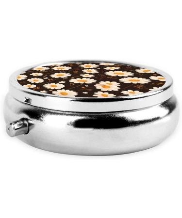 Little White Daisies Portable Metal Pill Box - Round Mini 3-Compartment Design for Small Pills | Ideal for Travel - Buy Online on GoSupps.com