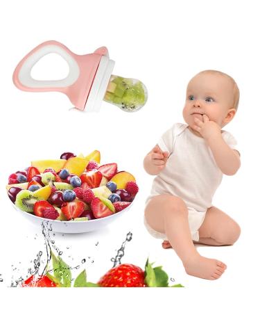 Baby Food Fruit Feeder Pacifier 2 Pack - Silicone Nipple Teething Relief with 6 Toy Teethers in Pink/Cyan - Buy Online on GoSupps.com