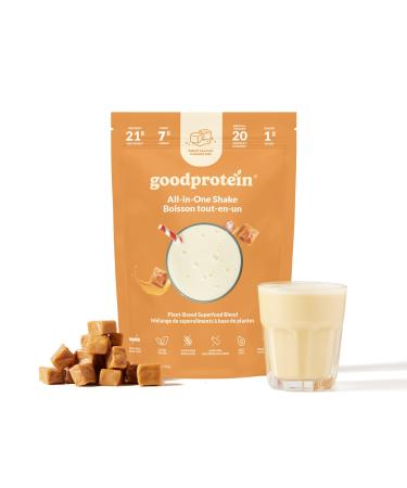 Good Protein Vegan Plant-based Protein Powder 100% Natural Non-GMO Dairy-free Gluten-free Soy-free No Added Sugar and Nothing Artificial. Salted Caramel All-in-One Shake 440 grams Salted Caramel 440 g