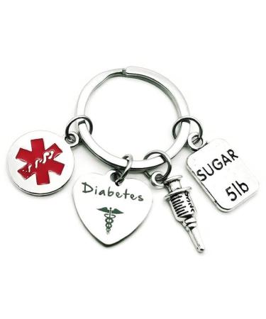 Diabetes Keychain Diabetic Diabetes Patients Gift Type 1 Type 2 Diabetes Awareness Medical Alert Diabetes Doctor Specialist Endocrinology Gift Glucose Sugar Syringe Charm Caduceus Medical Symbol