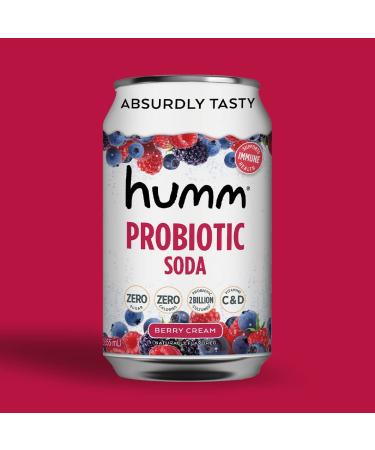 Humm Sparkling Probiotic Berry Cream Soda - Zero Sugar & Calorie, 2 Billion Probiotics, Vitamin C, D, and B12 - 12 fl oz (Pack of 6) - Buy Online on GoSupps.com