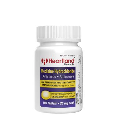 Heartland Pharma Meclizine 25mg Travel Sickness and Motion Sickness Medicine Tablet - Made in USA - (100 Count) - Buy Online on GoSupps.com