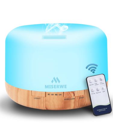 Miserwe 500ML Essential Oil Diffuser Adjustable Mist Mode and Waterless Auto Shut-Off with Wireless Remote 7 LED Light Colors for Office Home Bedroom Living Room Yellow