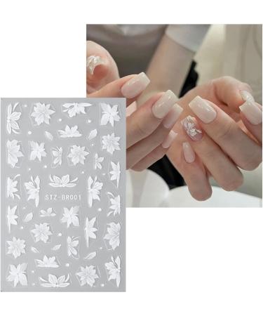 JMEOWIO 6 Sheets 3D Embossed Flower White Nail Art Stickers Decals Self-Adhesive 5D Spring Summer Floral Nail Supplies Nail Art Design Decoration Accessories - Buy Online on GoSupps.com