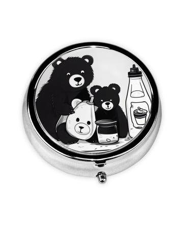 Cute Milk Bottle Bearround Pill Box 3 Compartments Round Pill Box Organizer for Purse Or Pocket Portable Travel Pill Box