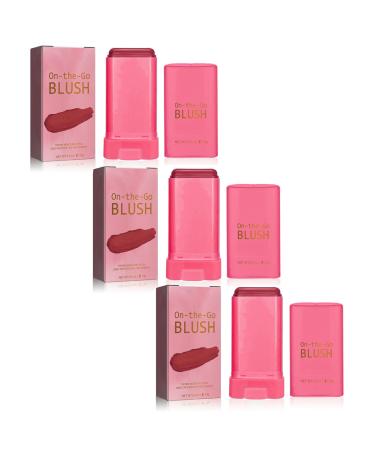3PCS Cream Blush Stick Smooth Blush Stick Waterproof Moisturizer Stick Matte Highlighter Stick Natural Nude Makeup for Cheek Eyes Lips Red 19 g (Pack of 3) Red