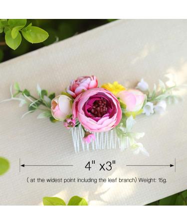 Fangsen Silver Wedding Rose Flower Pinecones Hair Comb | Bridal Floral Christmas Hair Clip (Pink) - Buy Online on GoSupps.com