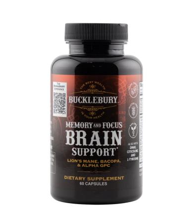 BUCKLEBURY Brain and Memory Supplements with Bacopa & Alpha GPC - Nootropic Brain Capsules for Cognitive Support Focus & Mental Clarity - Memory and Focus Pills for Women & Men - Vegan 60 Capsules