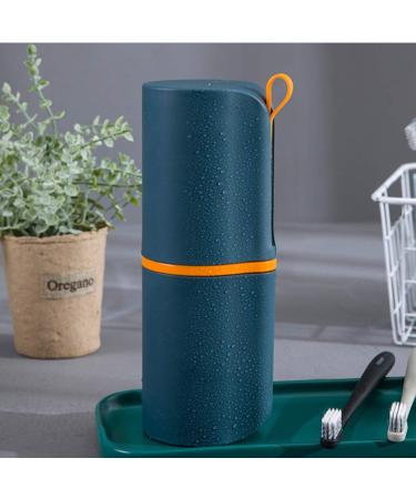 Dark Blue Portable Toothbrush Holder - Mini Trash Can & Clothespins Storage Cup for Travel | Clean & Tidy Organizer - Buy Online on GoSupps.com