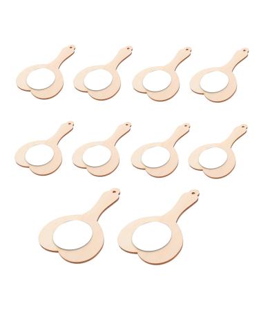 EXCEART Small Wooden Mirror Ornament Crafts Kids Educational Toys Miniature Toys DIY Wooden Mirror DIY Makeup Mirror Handheld Makeup Mirror Decorative Cosmetic Mirror Handmade Toy 10pcs Light Brown 13.5X8.5cm