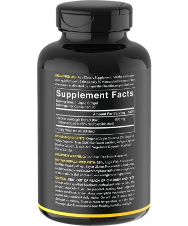 Garcinia Cambogia Extract (65% HCA) with Organic Coconut Oil | Non-GMO, Soy & Gluten Free (90 Liquid Softgels) - Buy Online on GoSupps.com