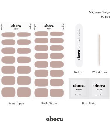 ohora Semi Cured Gel Nail Strips in Cream Beige - Salon-Quality, Long Lasting, Easy to Apply & Remove - Includes 2 Prep Pads, Nail File & Wooden Stick - Buy Online on GoSupps.com