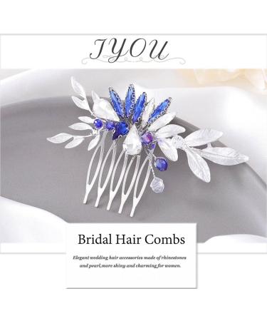 IYOU Rhinestone Bridal Hair Combs Crystal Blue Wedding Side Comb Leaf Prom Bride Hair Accessories for Women - Buy Online on GoSupps.com